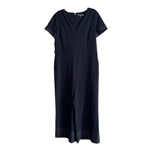 karl lagerfeld Women’s Wide Leg Jumpsuit Black With Stitching Size 12 - Picture 1 of 16